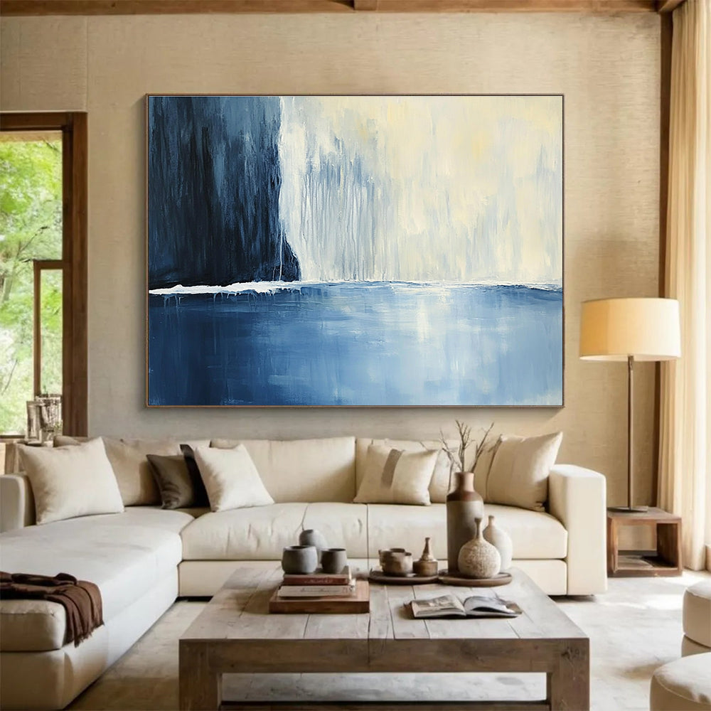 Minimalist Blue Waterfall Abstract Painting ABS206
