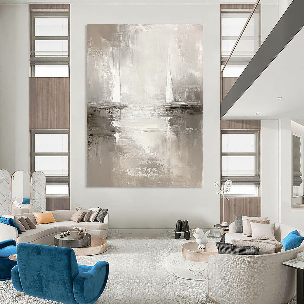 Monochrome Sailboat Abstract Painting for Serene Study Nooks GAB0822