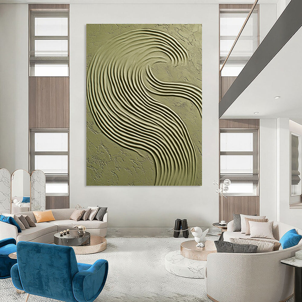 Green Wavy Textured Art Organic Abstract Painting for Nature - Inspired Interiors GAB1404