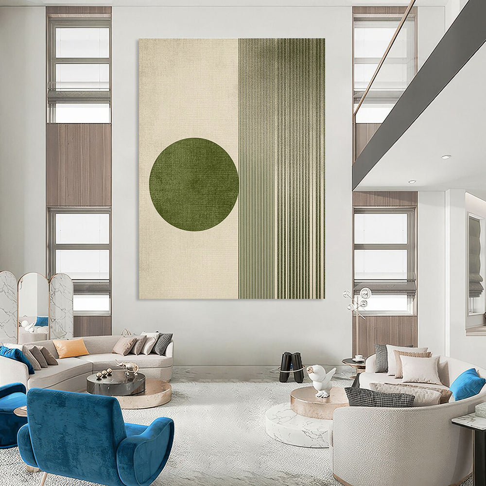 Green Circle and Lines Abstract Painting for Modern Minimalist Interiors GAB1370