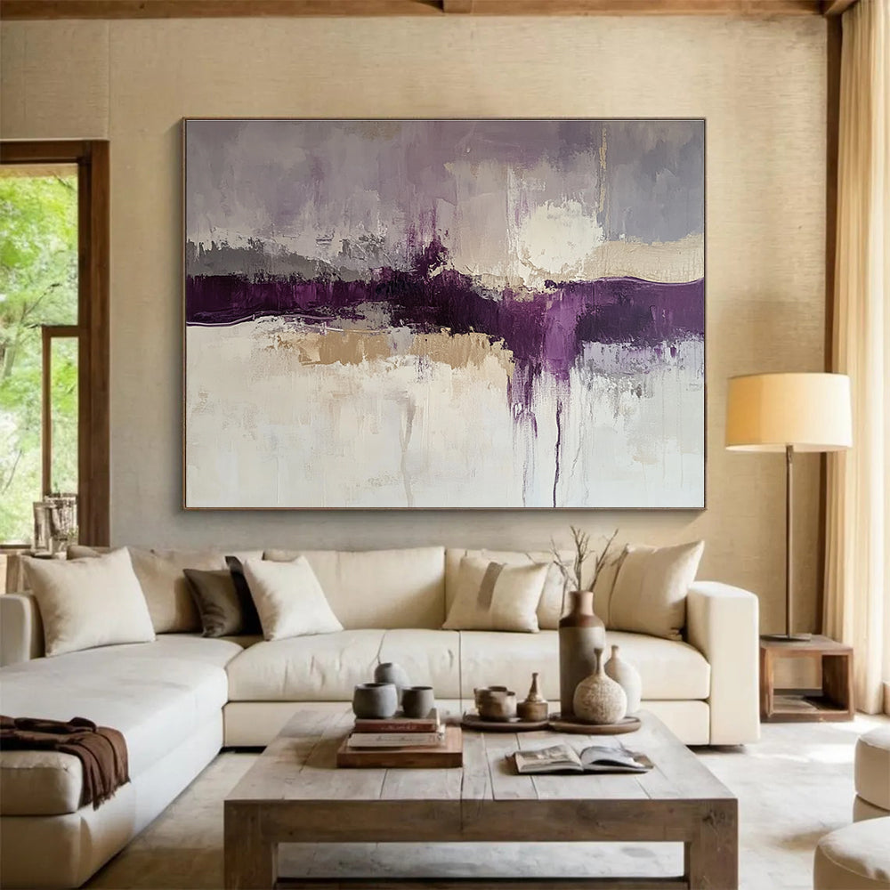 Purple - Toned Abstract Landscape Painting with Subtle Color Blends ABS248