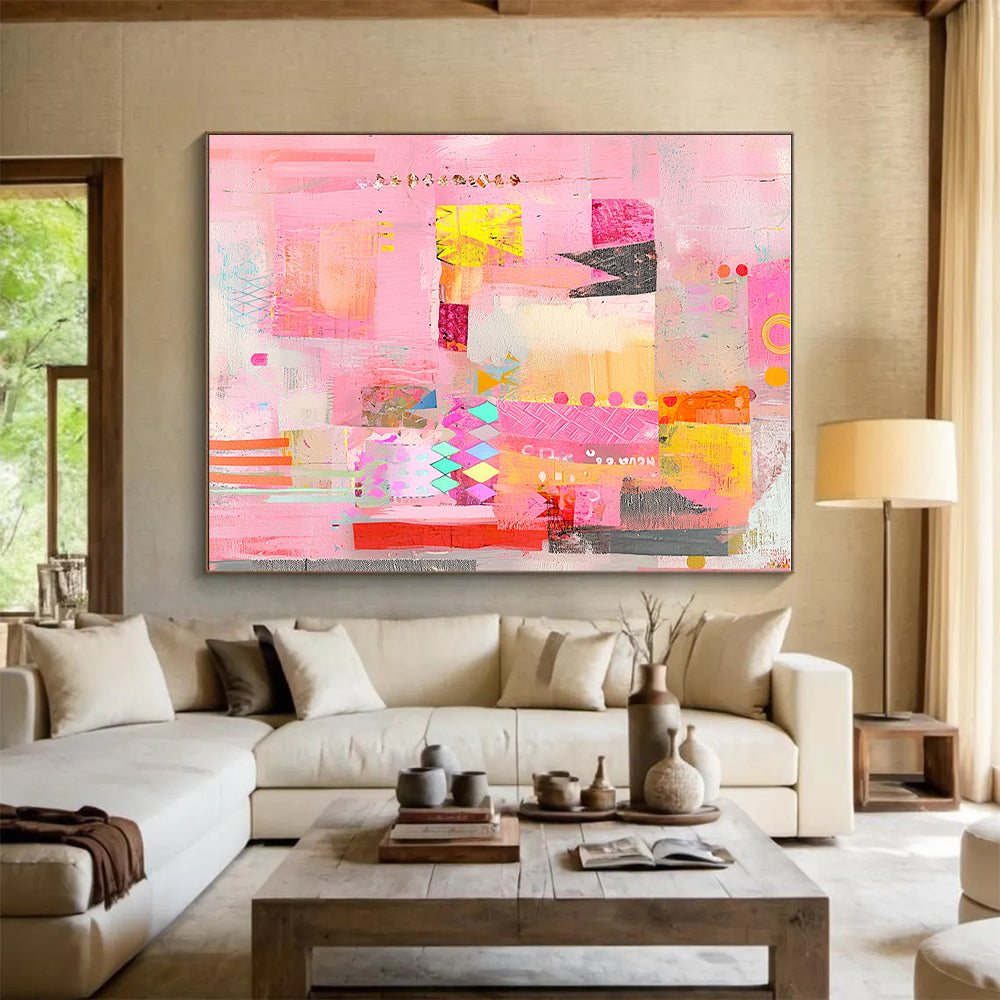 Pink Collage Extravaganza Abstract Painting with Playful Abundance WINK200