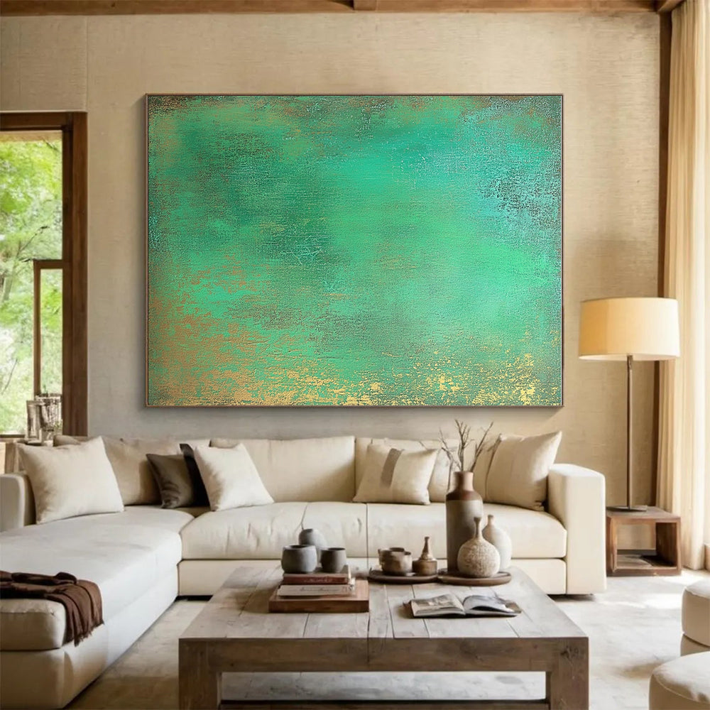 Teal and Gold Abstract Painting with Exotic Allure WINK128