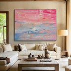 Pink - Blue Abstract Sunset Painting for Romantic Bed and Breakfasts YHT386