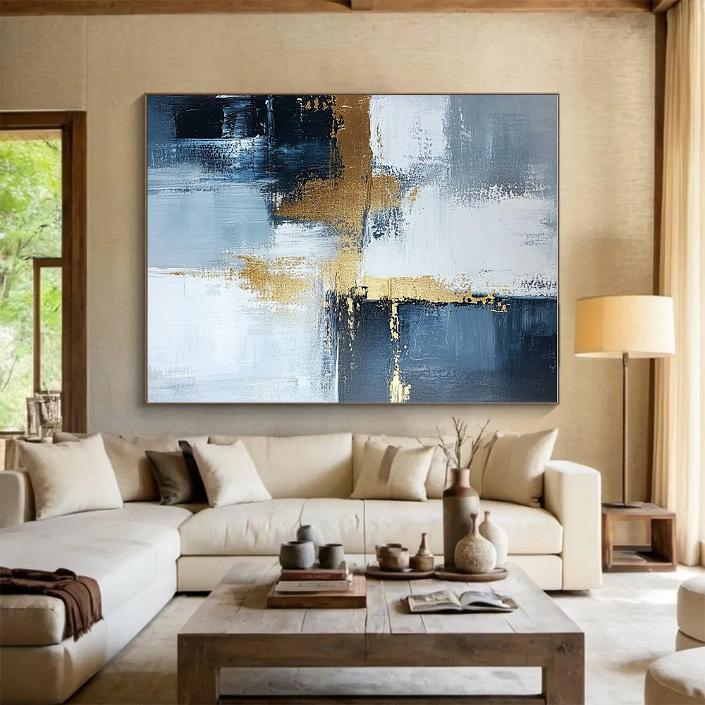 Blue Gray Gold Abstract Painting with Subtle Sophistication WINK524