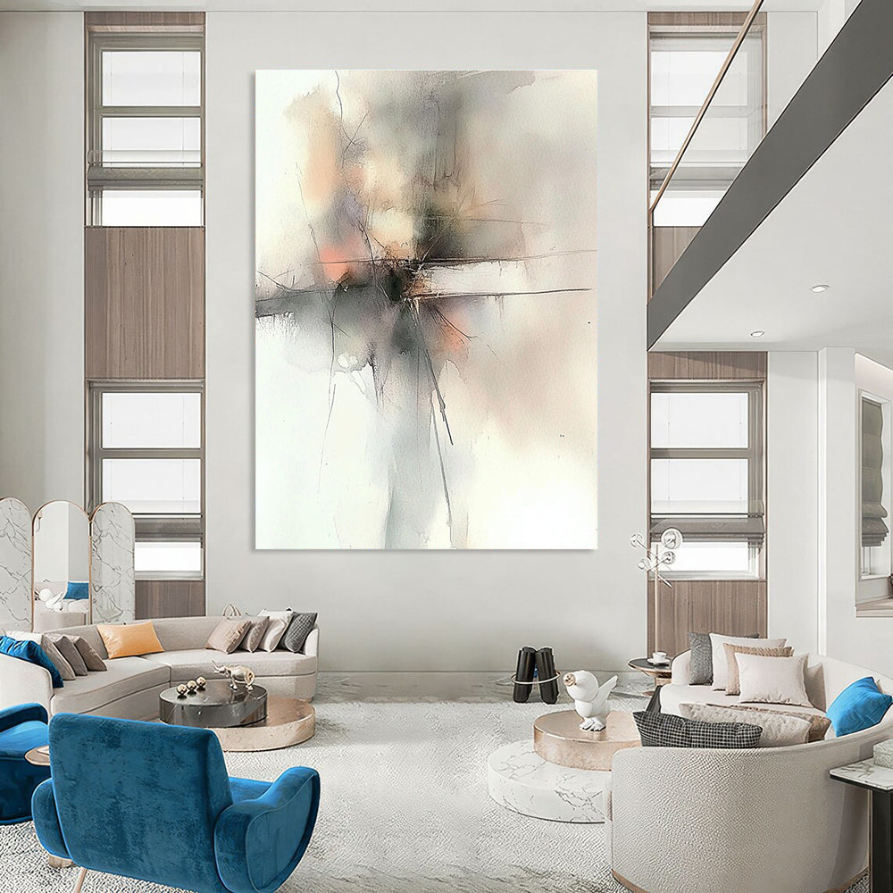 Soft Gray Abstract Painting for Minimalist Spa Waiting Rooms GAB1257