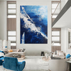 Blue and White Wave Abstract Painting for Coastal - Inspired Living Rooms GAB0802