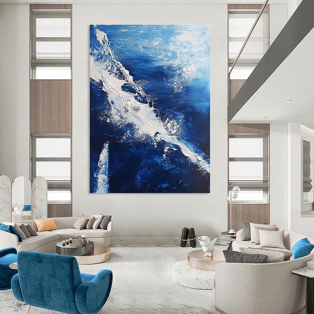 Blue and White Wave Abstract Painting for Coastal - Inspired Living Rooms GAB0802