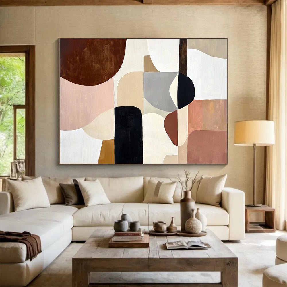 Earth - Toned Geometric Abstract Painting with Warm, Balanced Compositions ABS510