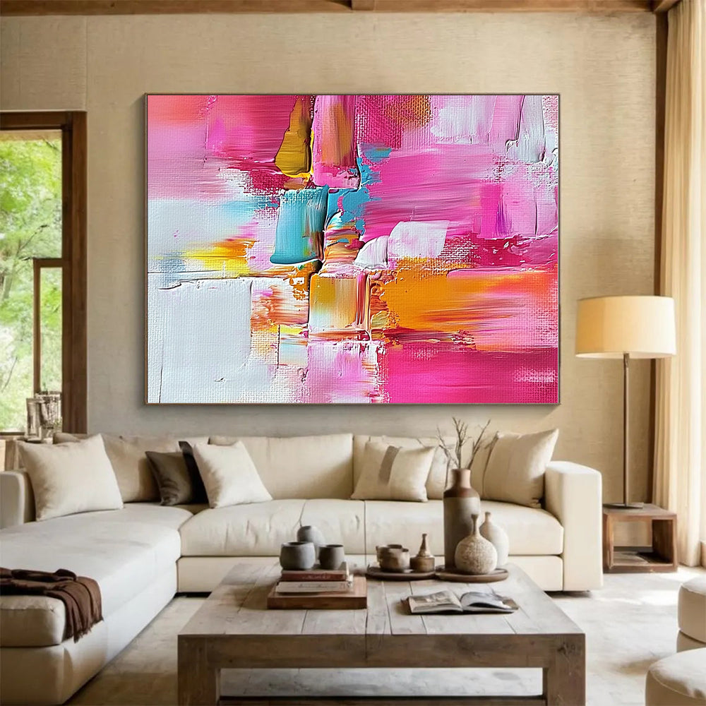 Pink Orange Blue Abstract Painting with Lively Textures WINK520