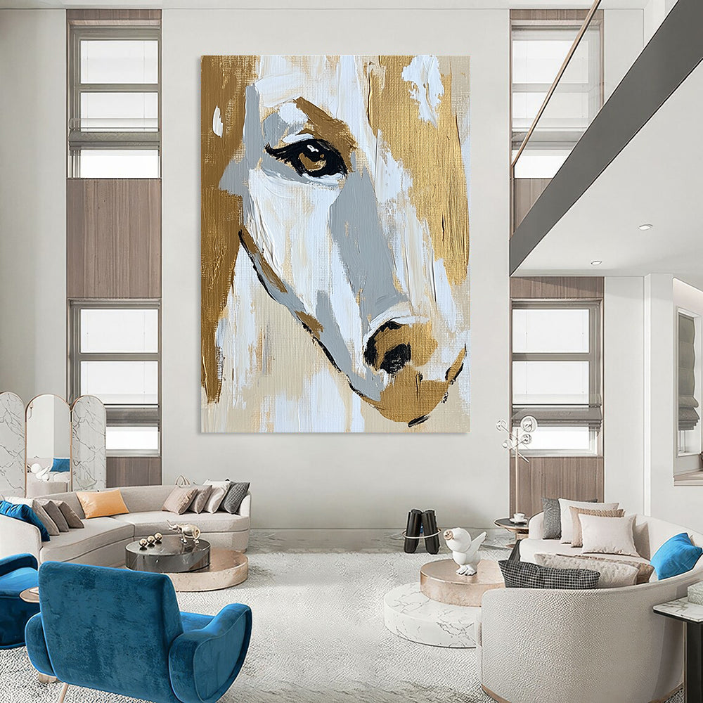 Horse Face in Gold and White - Elegant Equine Abstract Art GAB0511