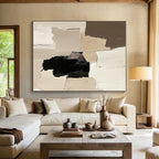 Beige Black Abstract Blocks Painting with Minimalist Depth WINK452