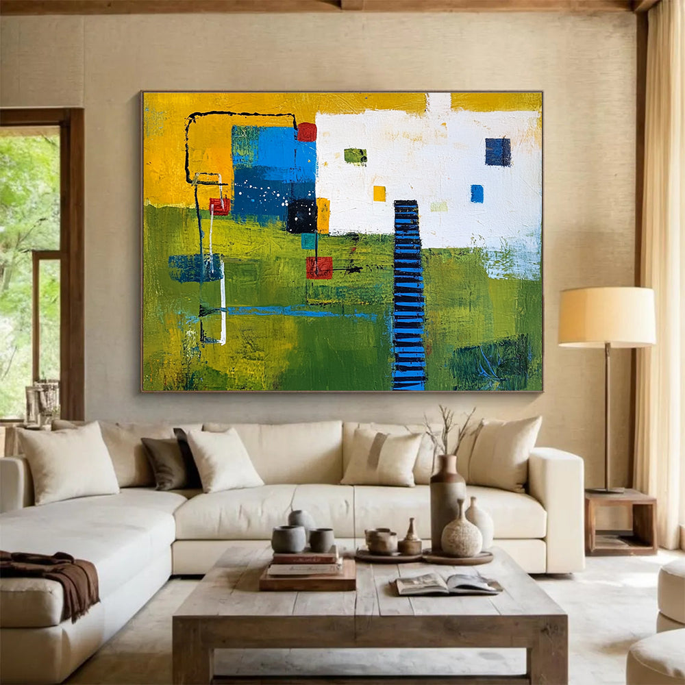 Colorful Geometric Landscape with Bold Shapes Abstract Painting ABS352