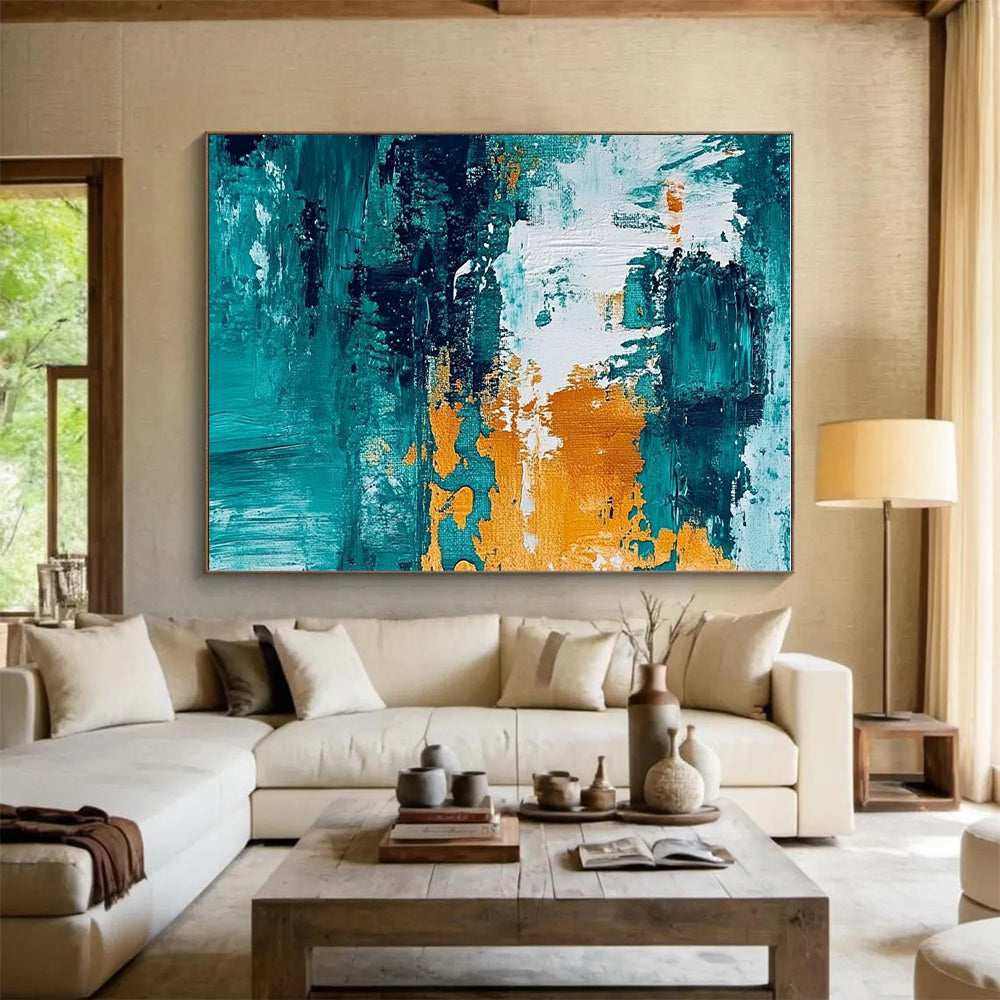 Teal and Orange Abstract Painting with Bold Textures WINK793