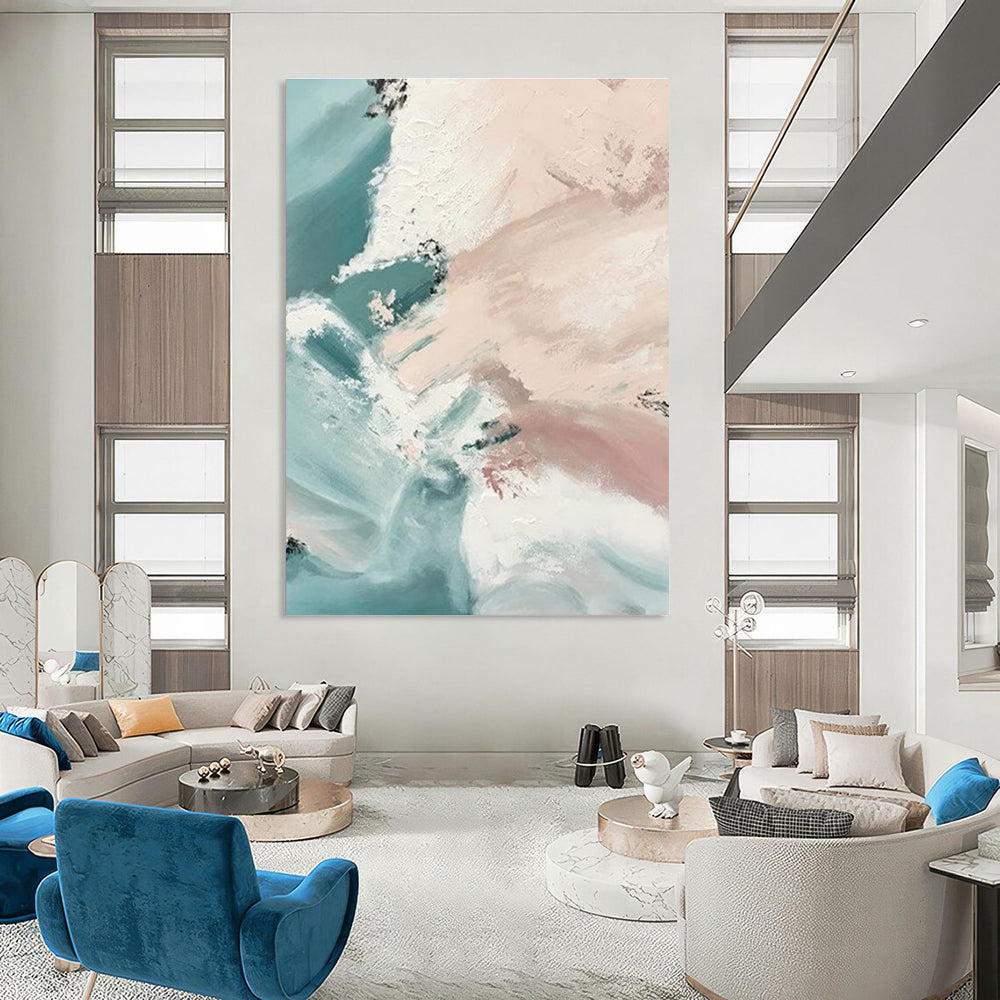 Gentle Pastel Abstract Waves Painting for Relaxing Spaces HENG277