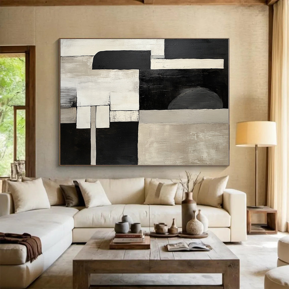 Geometric Monochrome Abstract Painting with Bold Simplicity WINK532