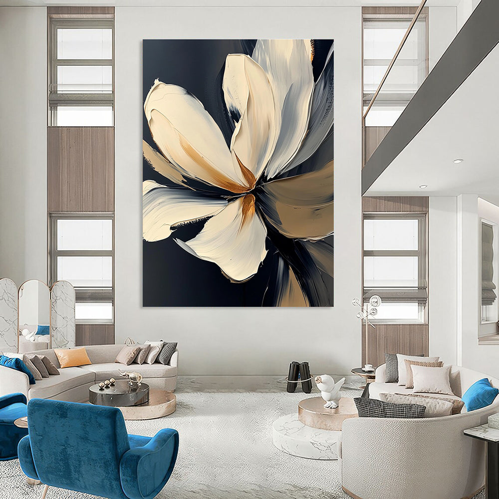 Textured Flower with Gold Abstract Painting for Elegant Decor GAB0714