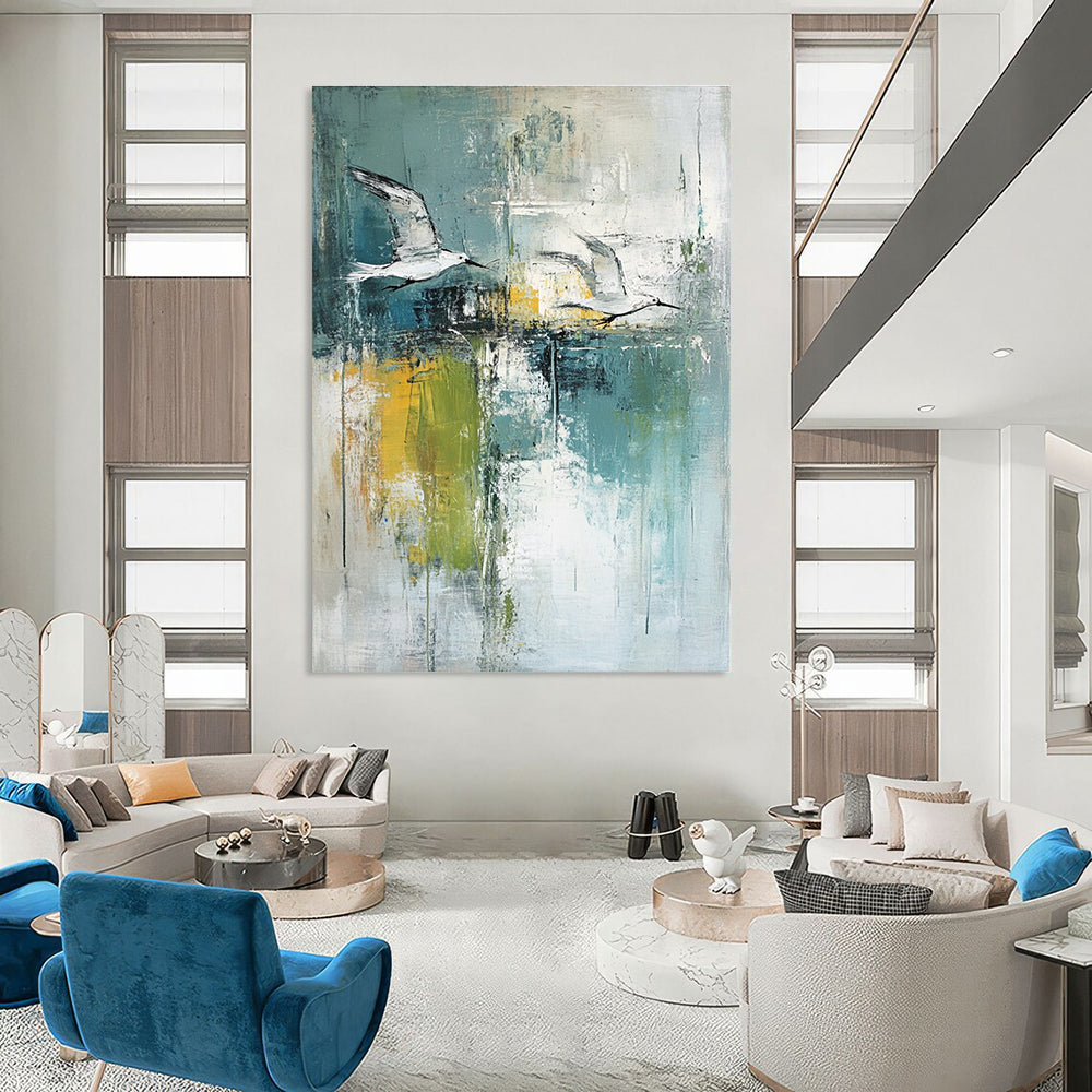 Flying Birds Abstract Painting for Coastal Cafes GAB0755