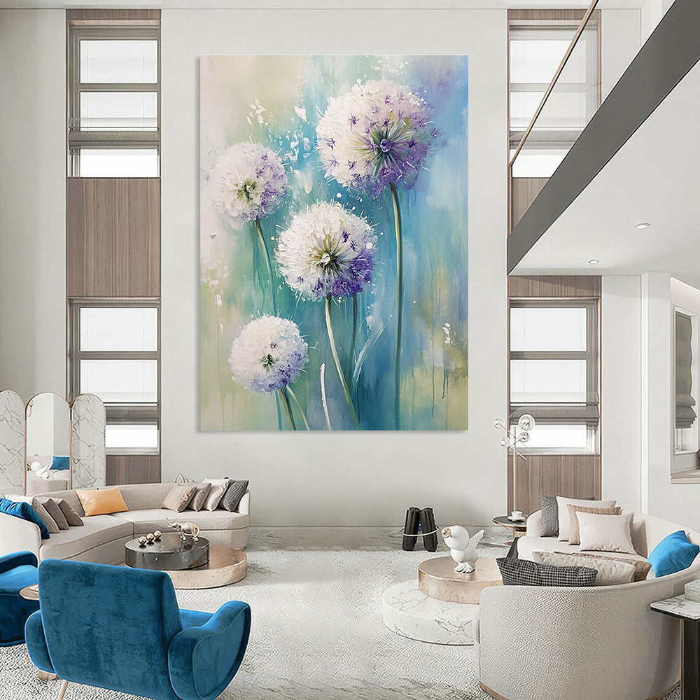 Purple and White Flowers Vibrant Abstract Painting for Bright Kitchens GAB1515