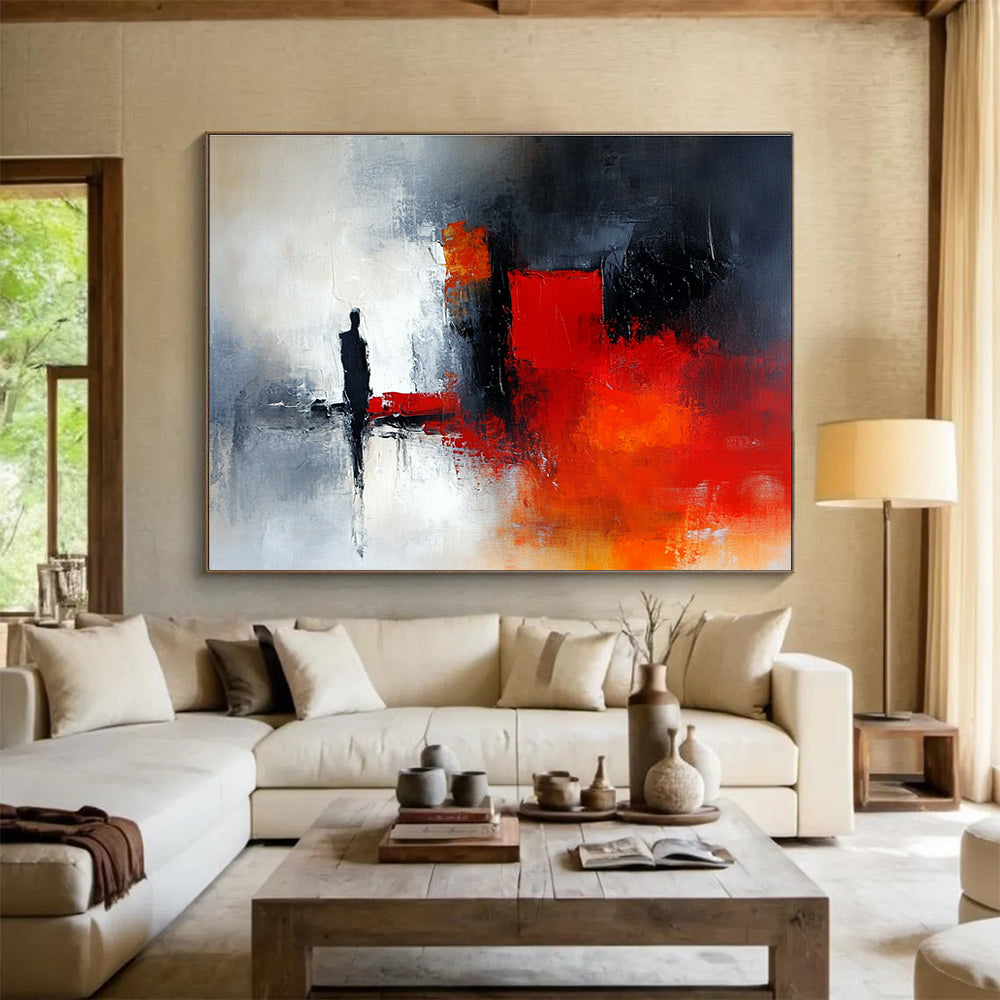 Red and Black Abstract Figure with Dramatic Tones Abstract Painting ABS389