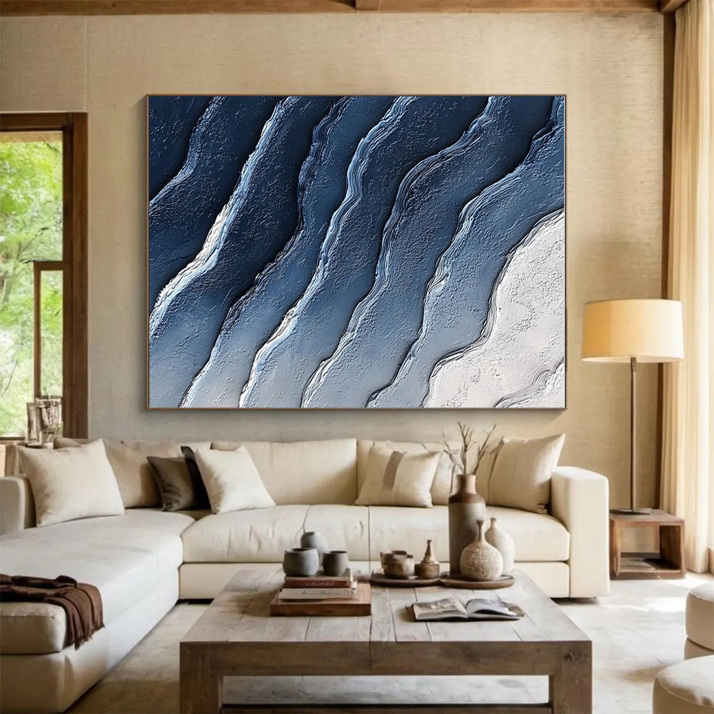 Blue and White Waves Abstract Painting with Coastal Calm WINK072