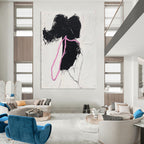 Black Silhouette with Pink Ribbon Abstract Painting for Feminine - Themed Boutiques GAB1376