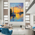 Sailboats at Sunset Serene Abstract Painting for Waterfront Homes GAB1439