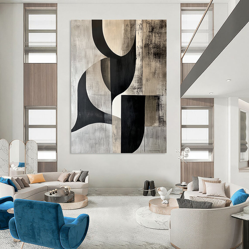 Black and Gray Geometric Abstract Painting for Industrial - Style Offices GAB0922