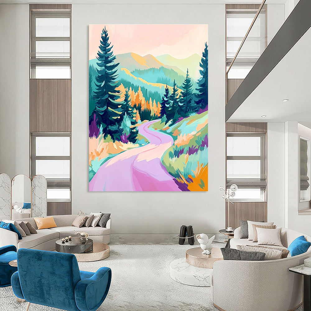 Pastel Mountain Path Painting of Dreamy Exploration GAB0154