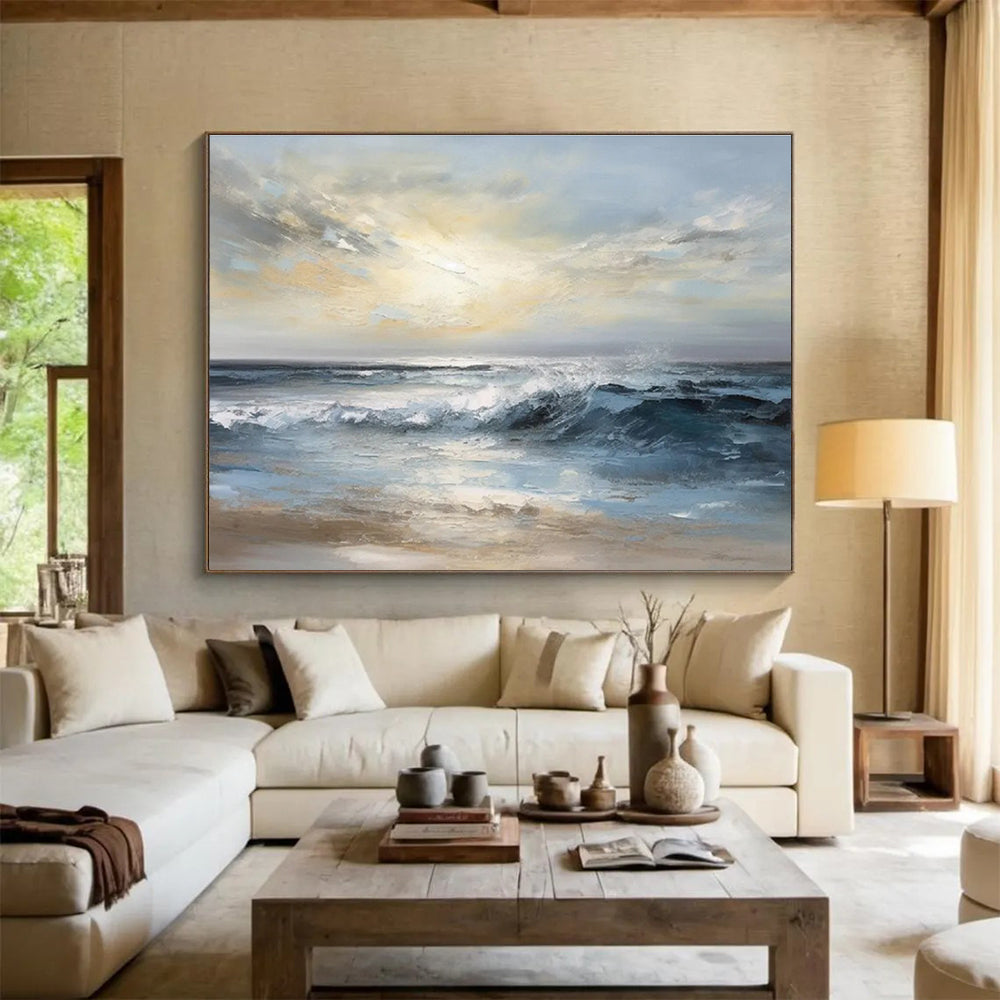 Calm Sea Waves Abstract Painting for Serene Bedroom Retreats YHT315