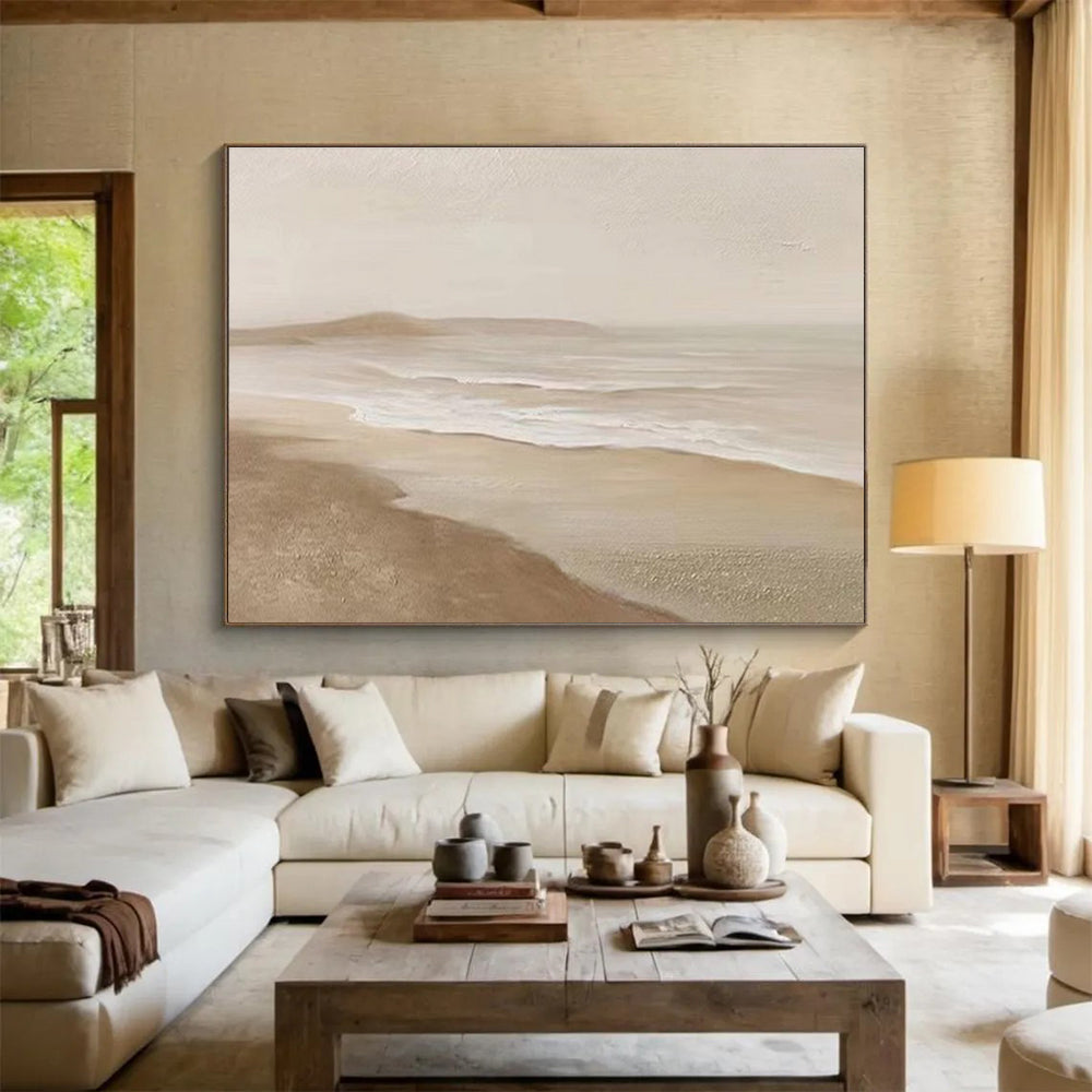 Beige Coastal Abstract Painting for Beachfront Hotel Lobbies YHT397