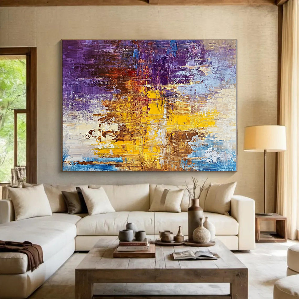 Purple Yellow Blue Abstract Painting with Vibrant Contrast WINK481
