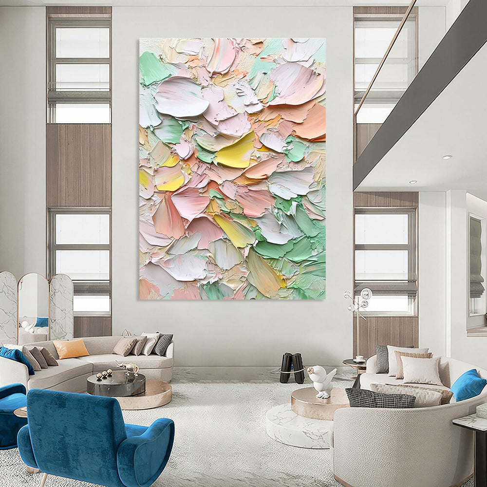 Pastel Color Palette Knife Painting Vibrant Abstract Art for Cheerful Spaces GAB1443