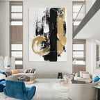 Black - Gold - White Abstract Expression Painting for Luxury Home Entrances HENG146