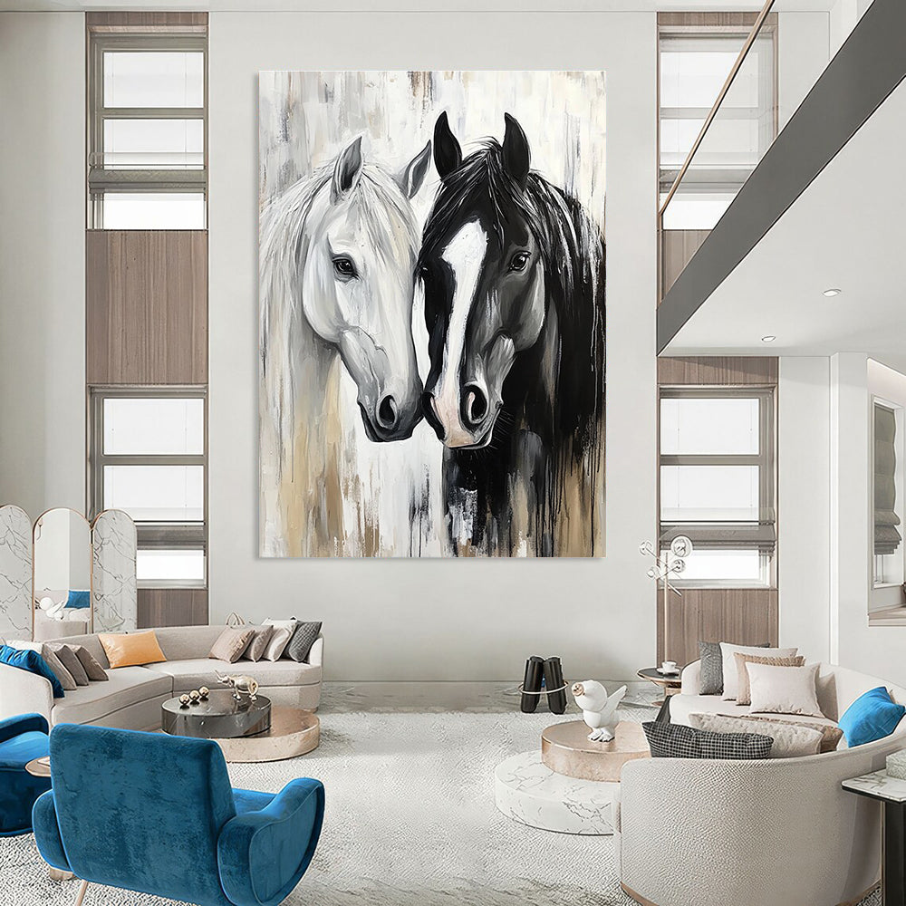 Two Horses Portrait Graceful Abstract Painting for Equestrian Enthusiasts GAB1499