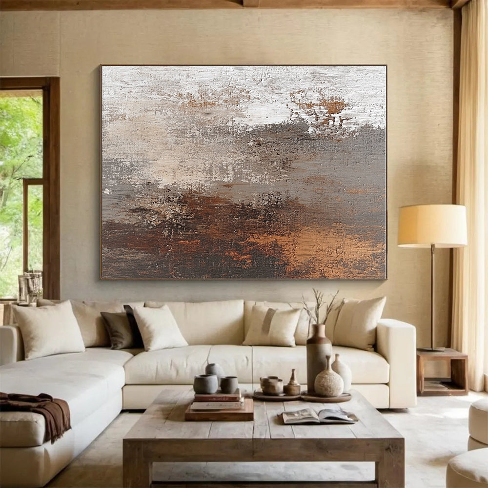 Rustic Brown and White Abstract Painting with Earthy Warmth WINK115