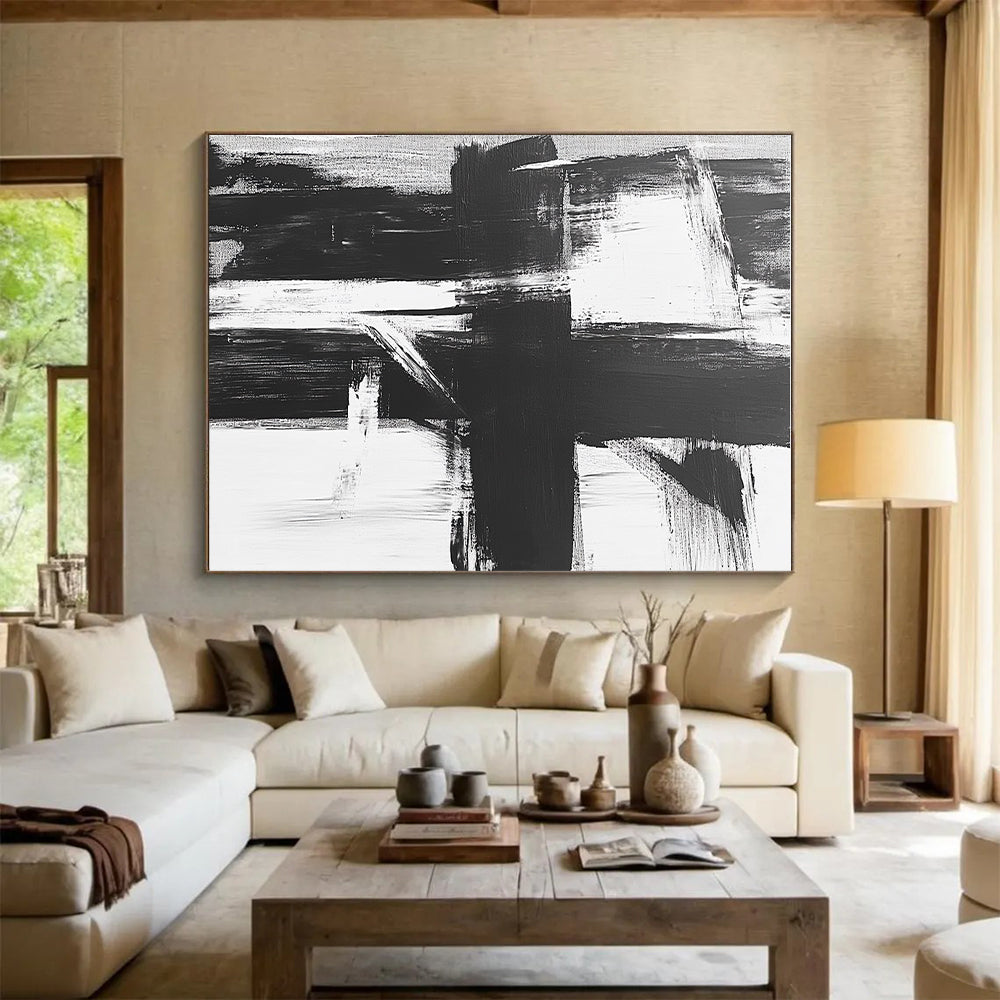 Black and White Abstract Cross Painting with Bold Simplicity WINK345