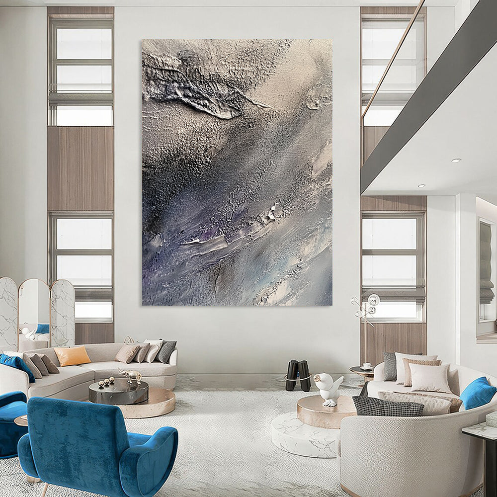Grey and Purple Textured Waves Abstract Painting of Moody Movements GAB0089