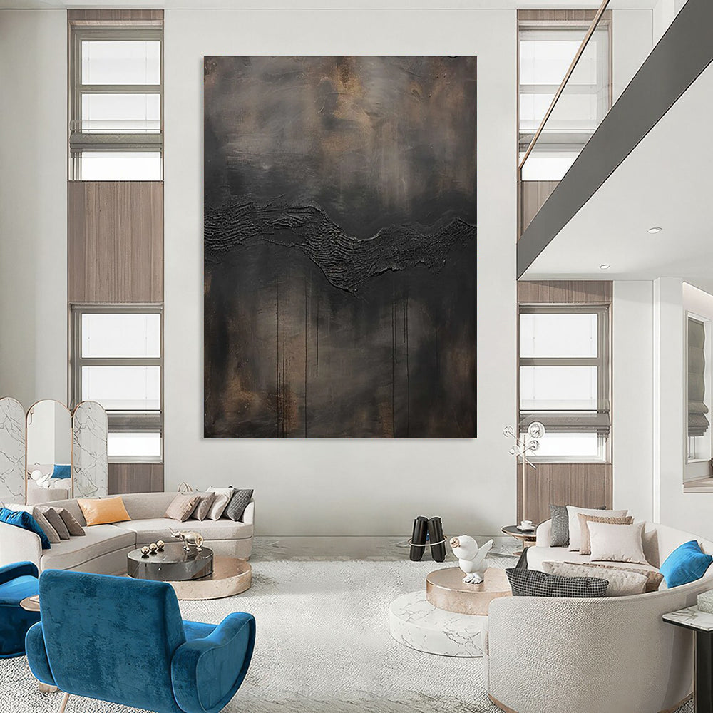 Dark Textured Wave Abstract Painting for Moody Home Theaters HENG506
