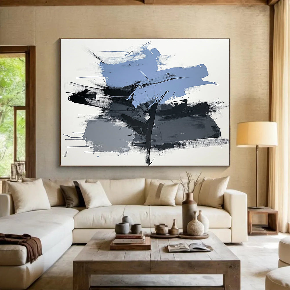 Blue Gray Black Abstract Painting with Subtle Drama WINK517