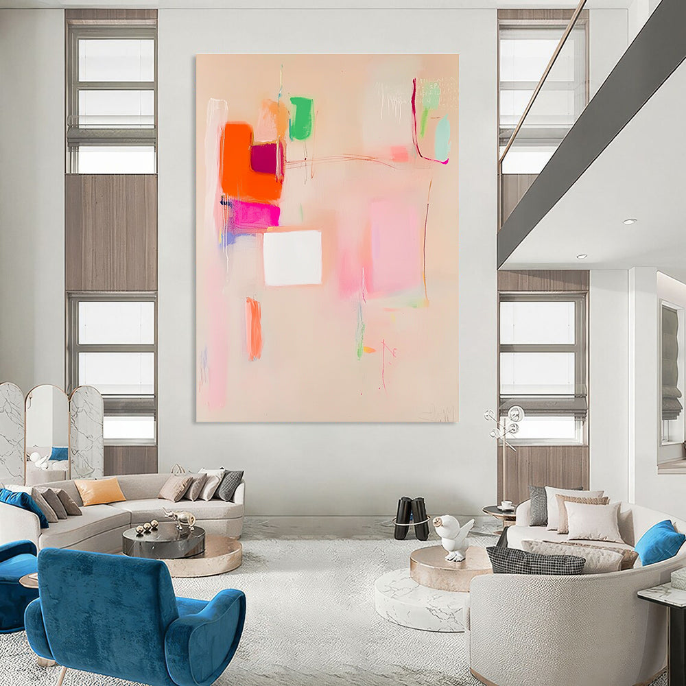 Pastel Color Block Abstract Painting for Bohemian - Style Cafes GAB1211