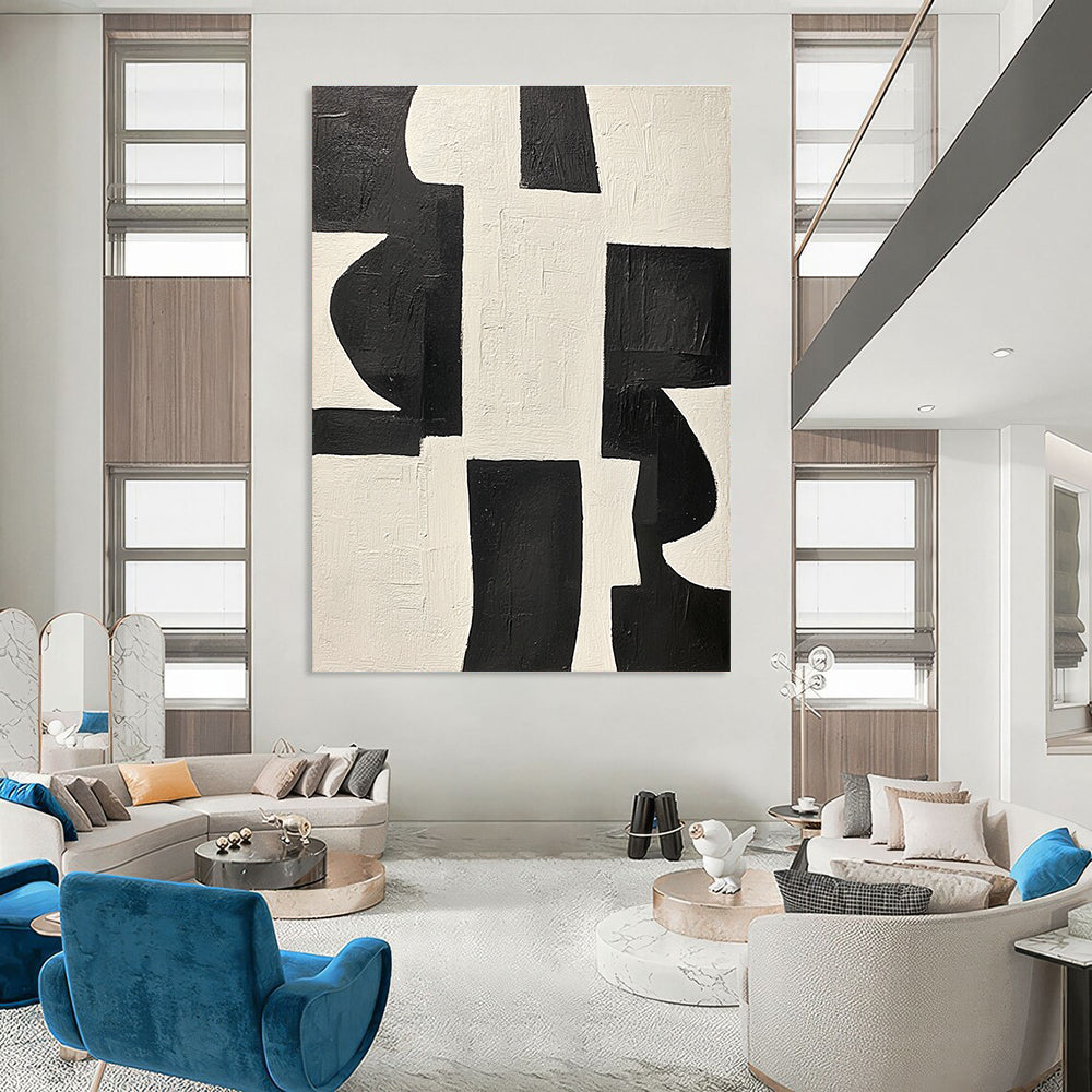 Black and White Geometric Abstract Painting for Modern Minimalist Interiors GAB0790