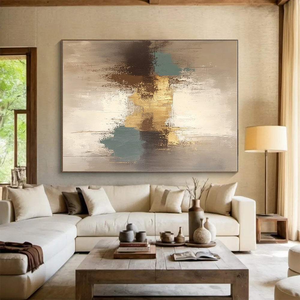 Gold Blue Gray Abstract Painting with Subtle Opulence WINK562
