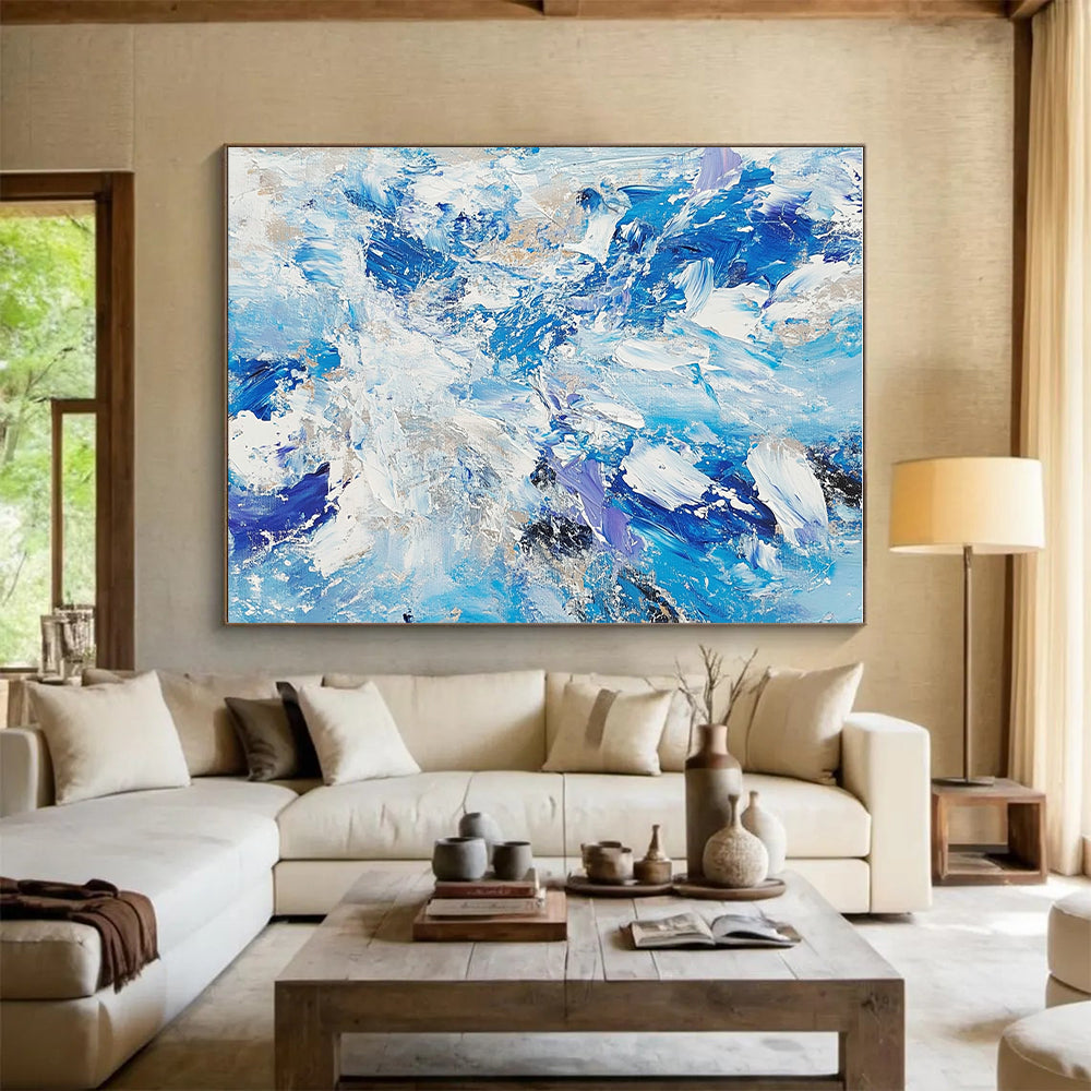 Blue White Gold Abstract Painting with Coastal Opulence WINK516