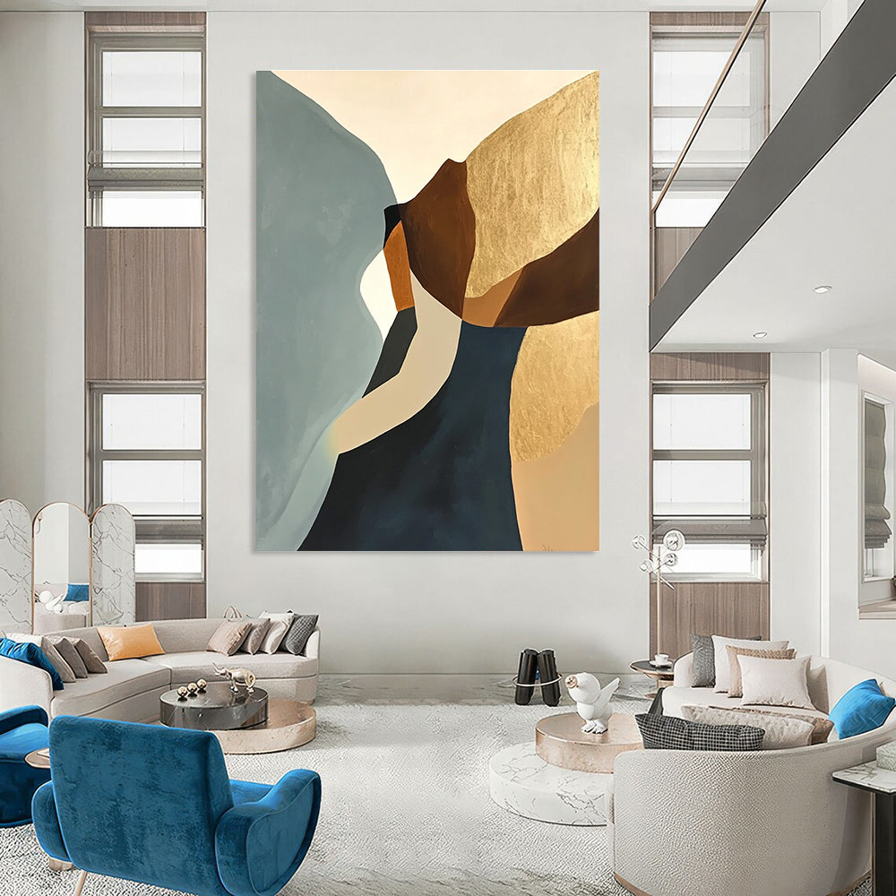 Gold - Accented Abstract Shapes Painting for Sophisticated Living Spaces GAB1160