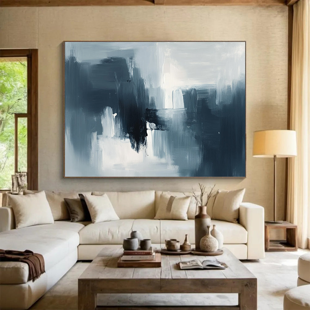 Gray - Blue Tones Abstract Painting with Dynamic Brushstrokes ABS391