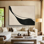 Black and Beige Curved Abstract Painting with Fluid Lines WINK843