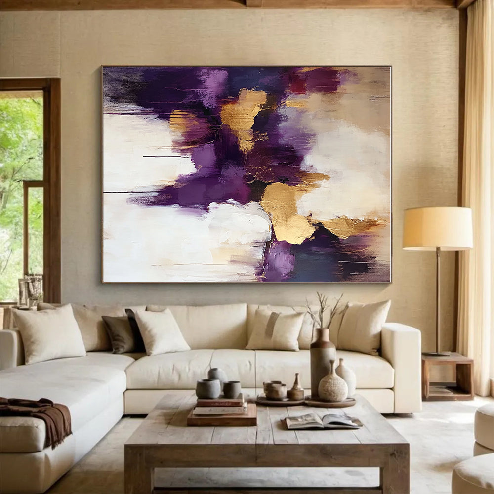 Purple Gold White Abstract Painting with Luxurious Vibes WINK618