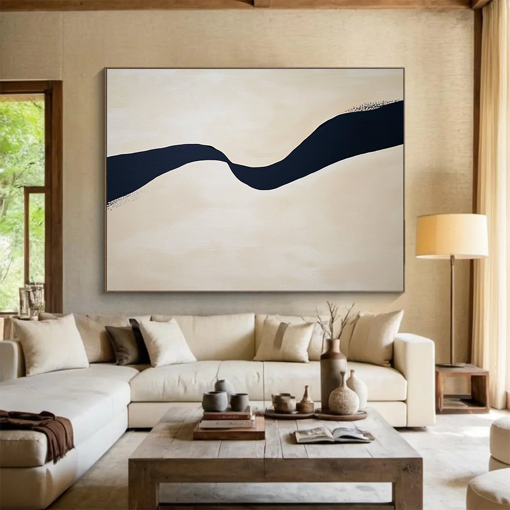 Wavy Black Line on Beige Abstract Painting ABS585