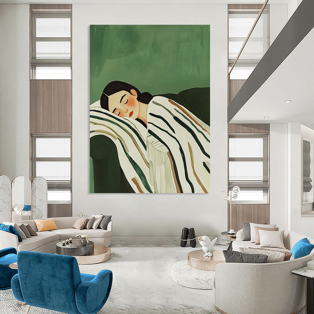Sleeping Woman on Sofa - Serene Figurative Abstract Painting GAB0423